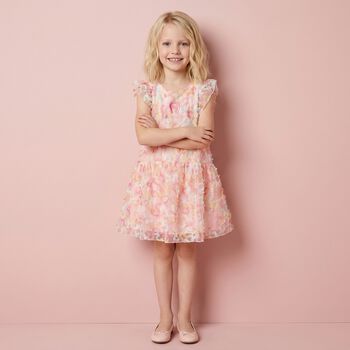 Girls Pink Logo Floral Tulle Dress