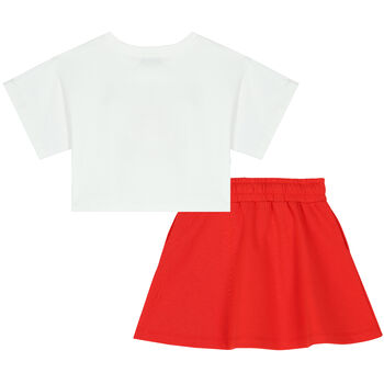 Girls White & Red Logo Skirt Set