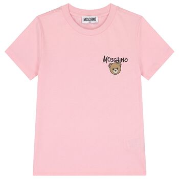 Girls Pink Teddy Bear Logo T-Shirt