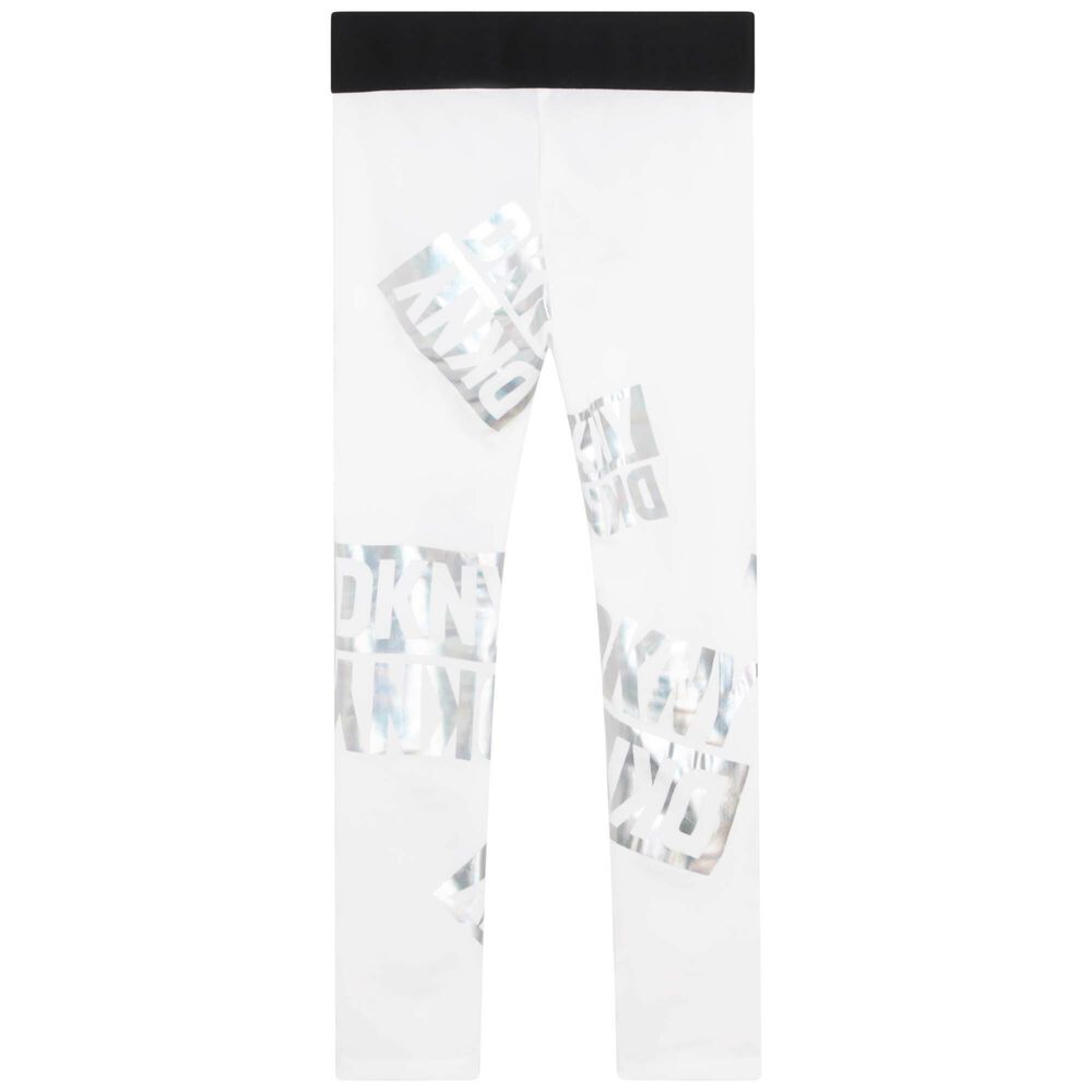 DKNY Girls White Iridescent Logo Leggings | Junior Couture USA