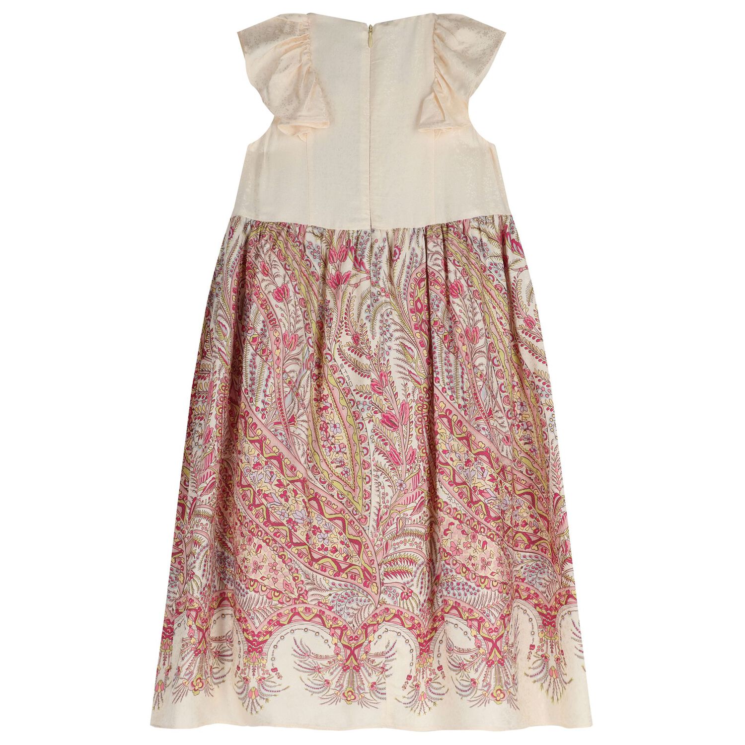 Girls Ivory & Pink Floral Paisley Dress , 2, hi-res