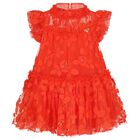 Girls Orange Embellished Tulle Dress, 3, hi-res