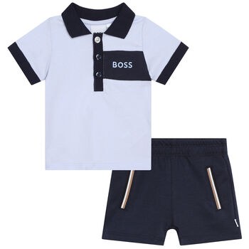 Baby Boys Blue Logo Polo Shorts Set