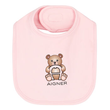 Baby Girls Pink Teddy Logo Bib