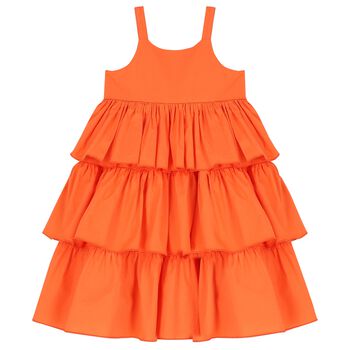فستان بنات بكشكشة باللون البرتقالى