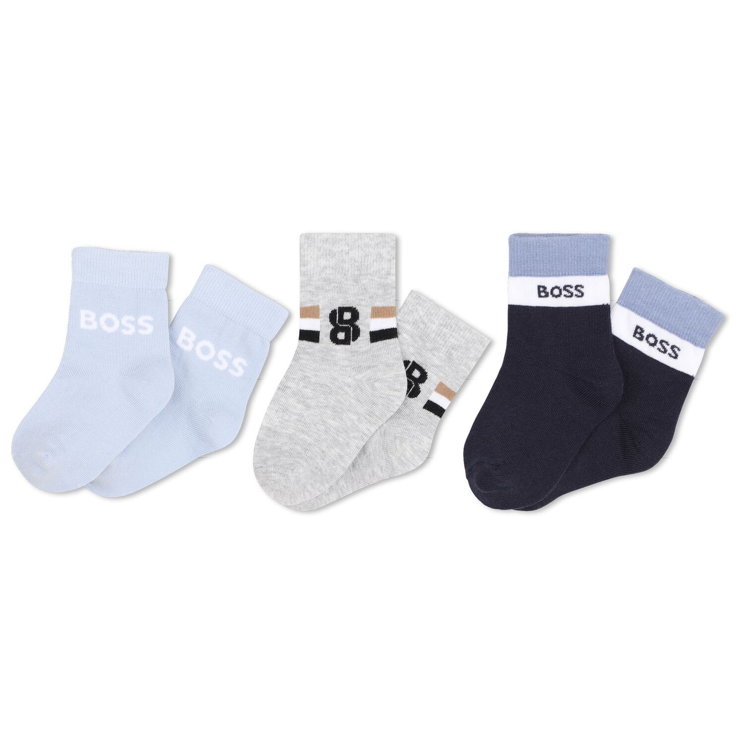 Baby Boys Blue, Grey & Navy Blue Logo Socks ( 3-Pack ), 2, hi-res