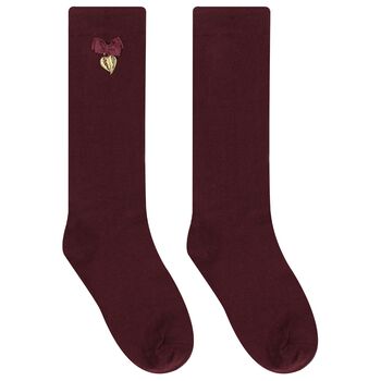 Girls Burgundy Bow Socks