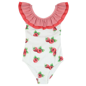 Girls White & Red Raspberry Swimsuit