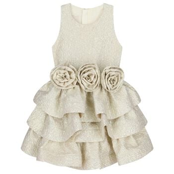 Girls Gold Rose Tiered Dress