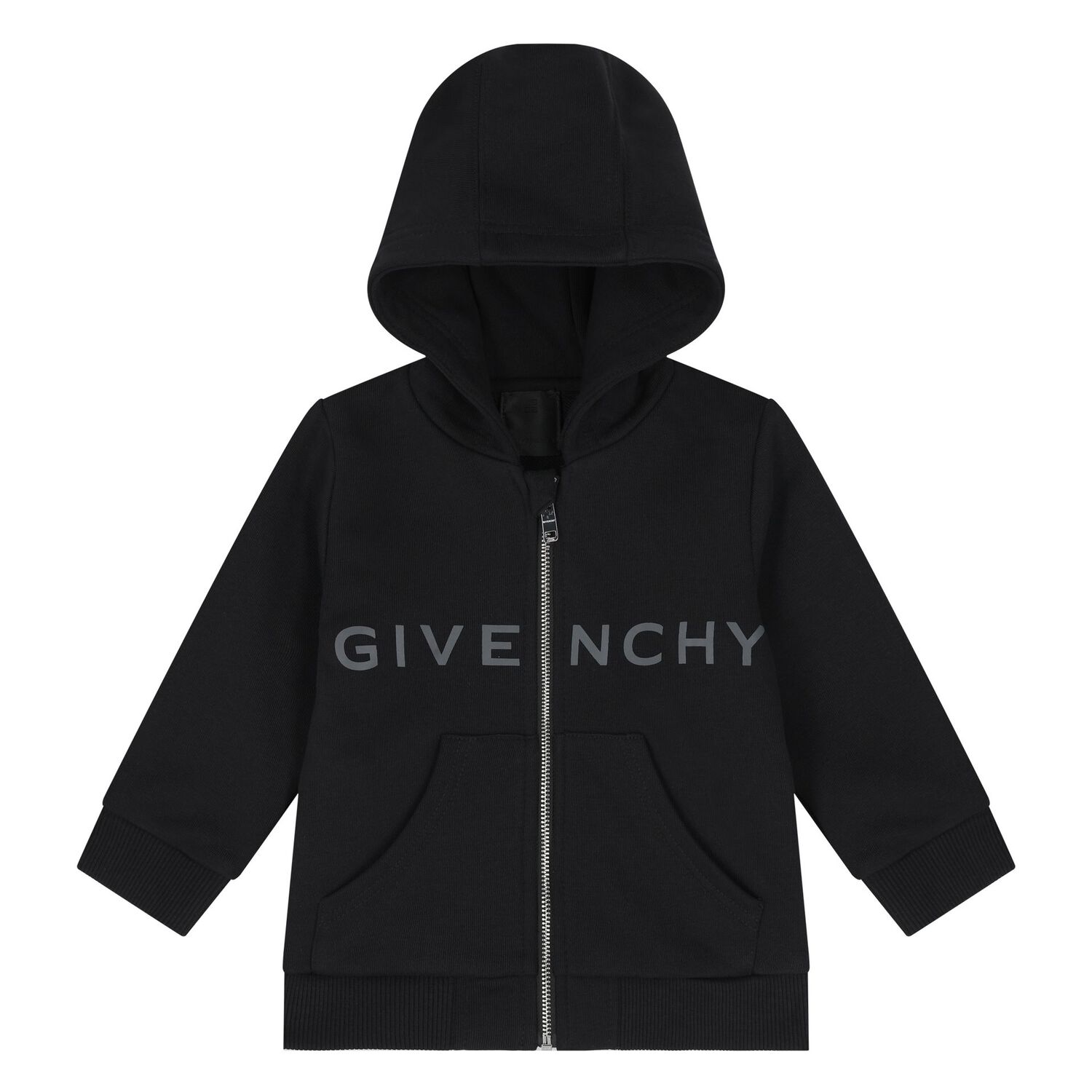 Younger Boys Black Logo Hooded Zip Up Top, 1, hi-res