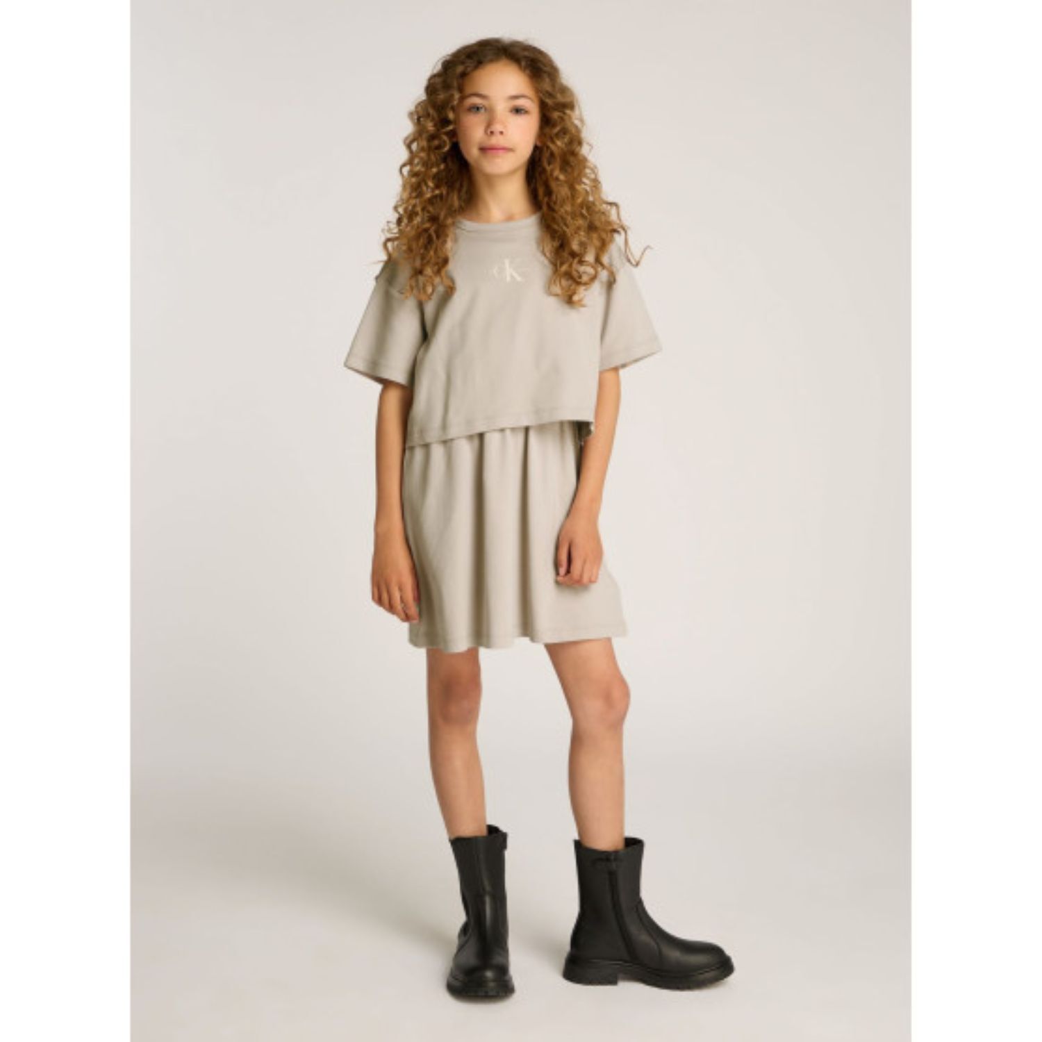 Girls Grey Logo Dress, 1, hi-res