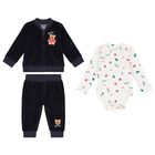 Baby Boys Navy Blue & White Festive Tracksuit (3 Piece), 1, hi-res