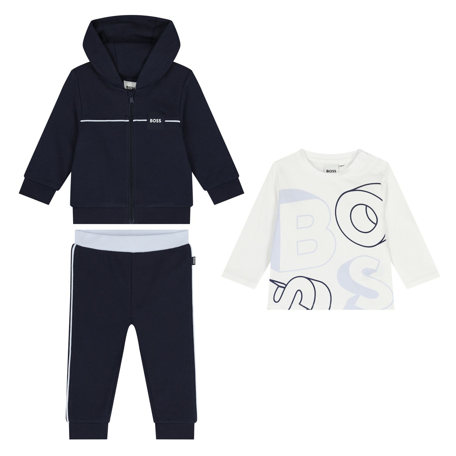 Baby Boys Navy Blue & White Logo Tracksuit Set, 2, hi-res