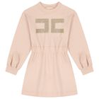 Girls Pink Logo Long Sleeve Dress, 1, hi-res