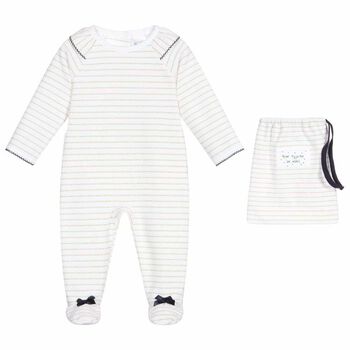 Baby Girls White & Gold Velour Babygrow Set