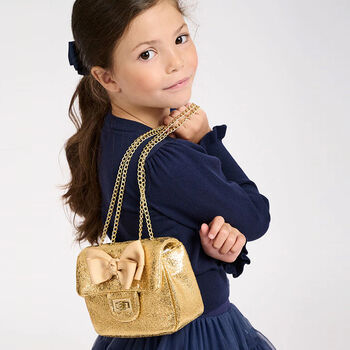 Girls Gold Bow Handbag