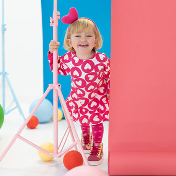 Girls Pink & White Heart Dress Set