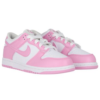 Girls White & Pink Logo Dunk Low Trainers