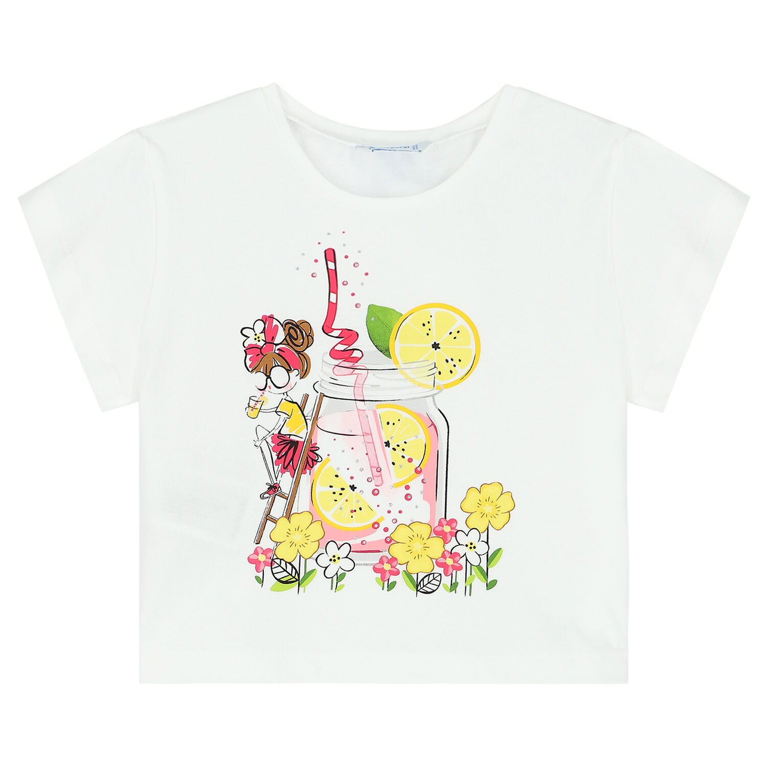 طقم شورت باللون العاجى والزهرى للبنات, 1, hi-res