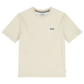 Boys Mini Me Ivory Logo T-Shirt
