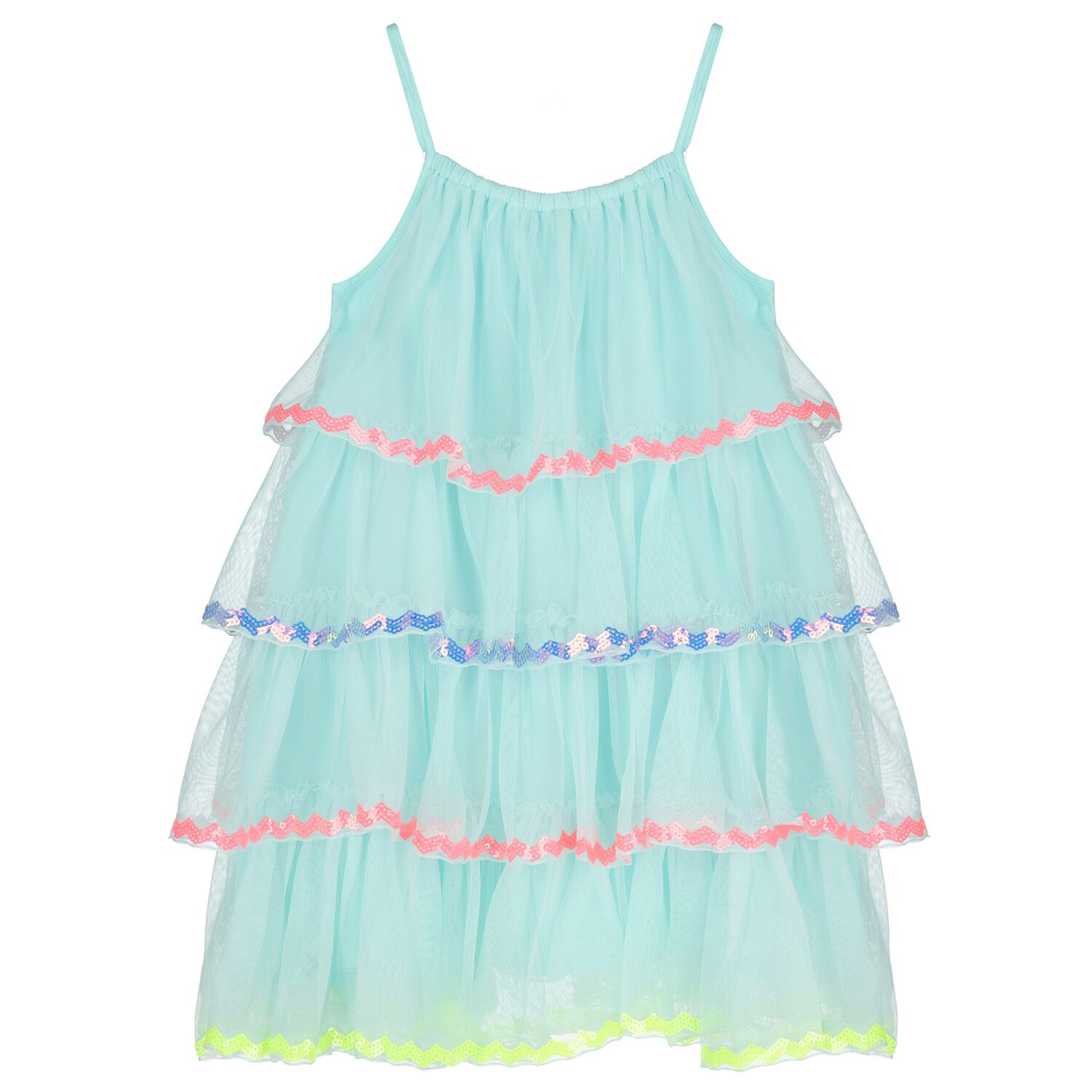 Girls Blue Embellished Tiered Tulle Dress, 1, hi-res