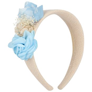 Girls Ivory & Blue Flower HeadBand