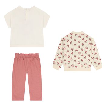 Younger Girls Ivory & Pink Tracksuit Set ( 3 Piece )