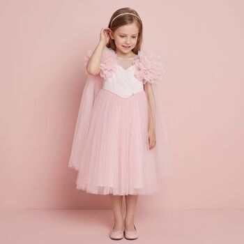 Girls Cendice Pink Organza Floral & Tulle Cape Dress