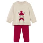Younger Girls Ivory & Red Teddy Bear Trousers Set, 2, hi-res