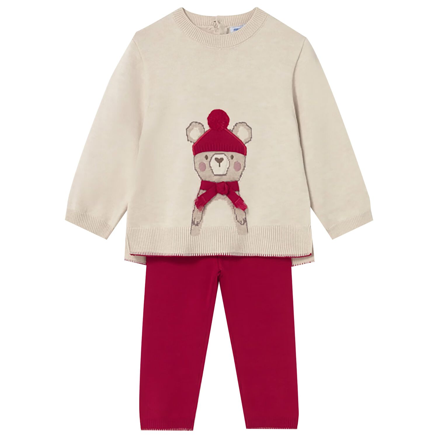 Younger Girls Ivory & Red Teddy Bear Trousers Set, 2, hi-res image number null