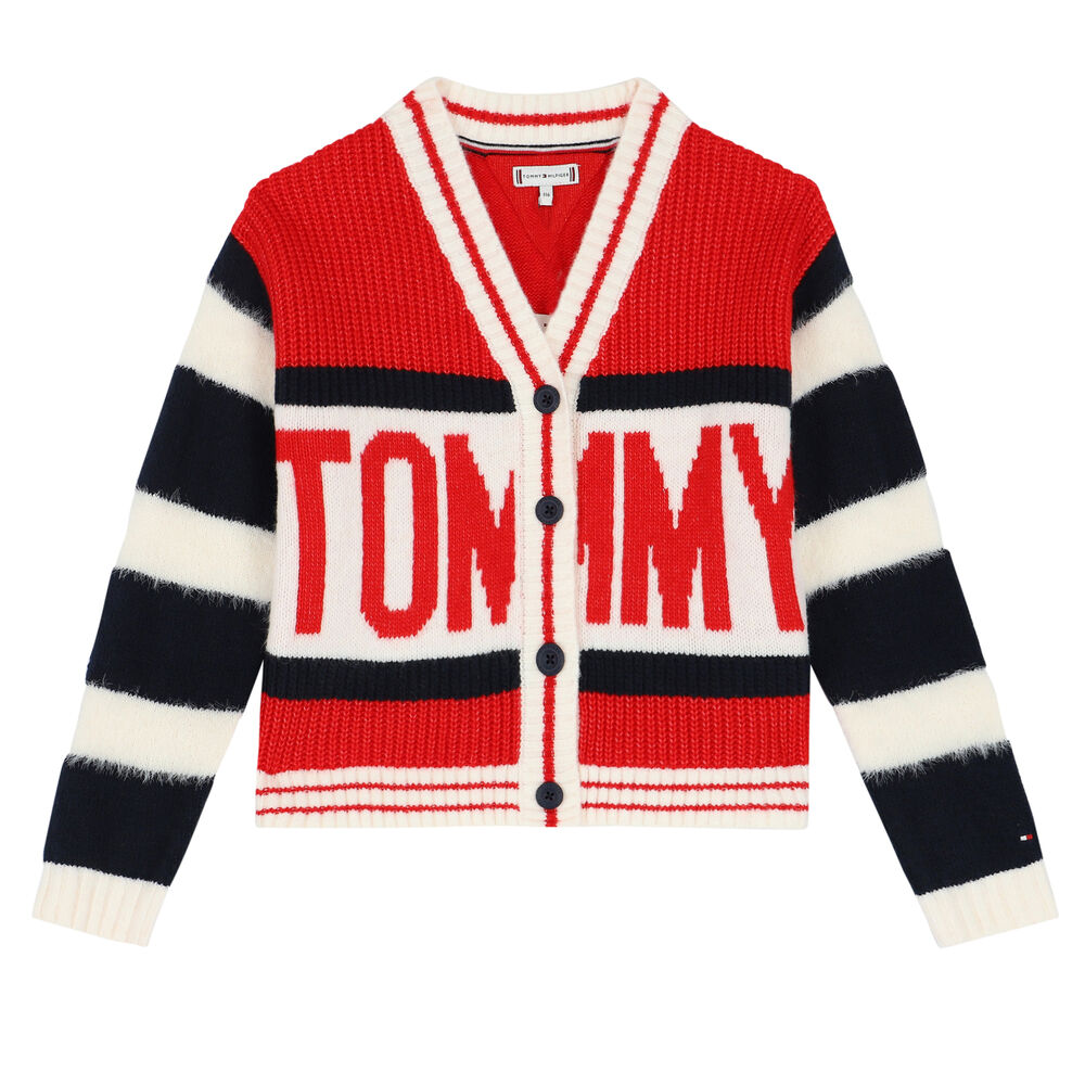 Lækker albue komedie Tommy Hilfiger Girls Red Knitted Logo Cardigan | Junior Couture USA