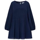 Girls Navy Blue Pleated Dress, 1, hi-res