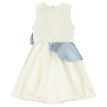 Girls Ivory & Blue Flower Satin Dress