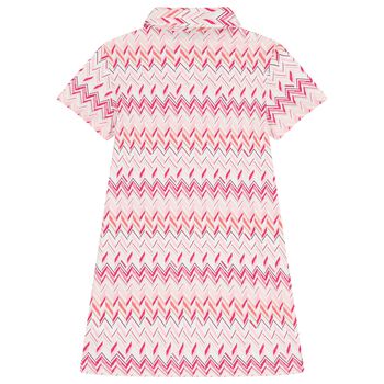 Girls Pink & White Logo Zig Zag Polo Dress