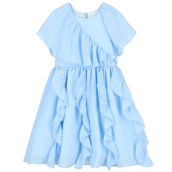 Girls Blue Chiffon Ruffle Dress