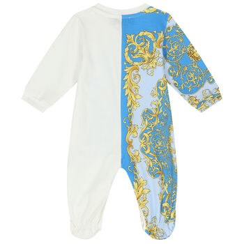 Baby Boys Blue & Ivory Logo Babygrow