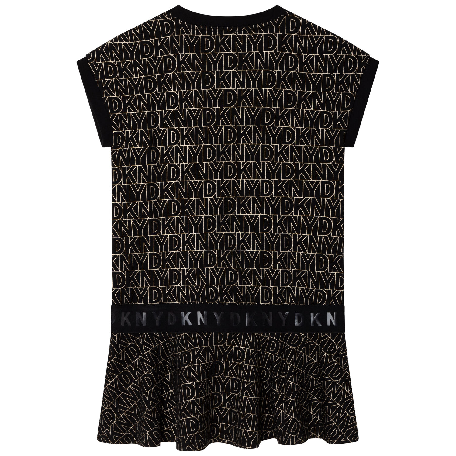 Girls Black & Gold Logo Dress, 1, hi-res