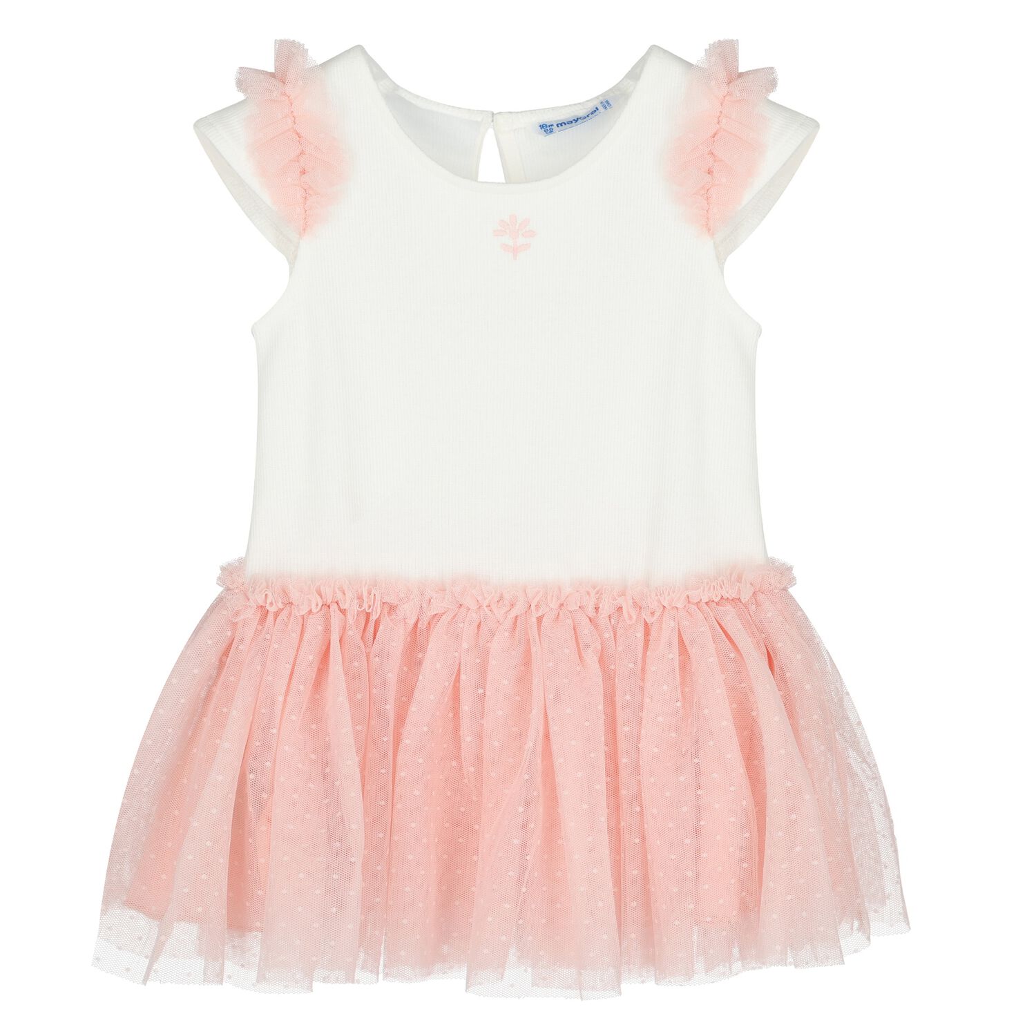 Younger Girls Ivory & Pink Dress, 2, hi-res