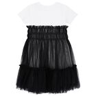 Girls White & Black Logo Tulle Dress, 3, hi-res