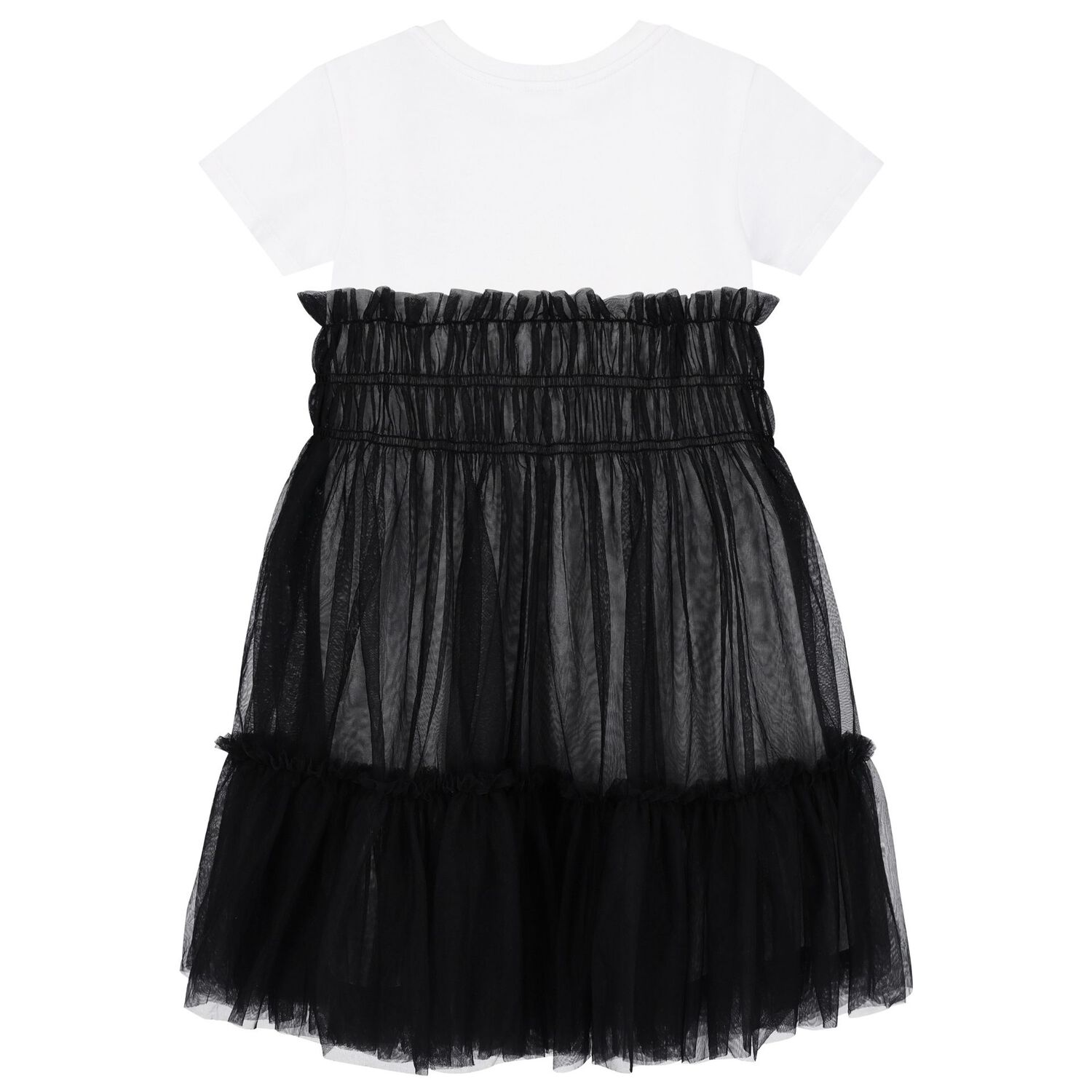 Girls White & Black Logo Tulle Dress, 3, hi-res image number null