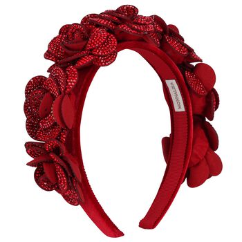 Girls Red Diamante Flower Headband