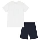Boys White & Navy Blue Shorts Set, 1, hi-res
