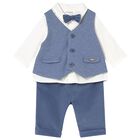 Baby Boys White & Blue Waistcoat Suit, 1, hi-res