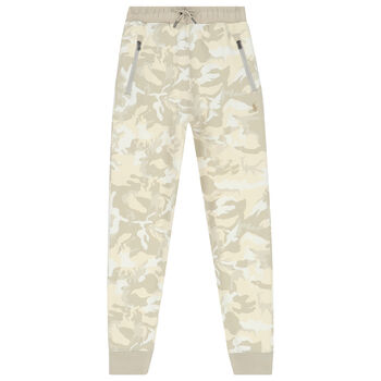 Boys Beige Camouflaged Logo Joggers