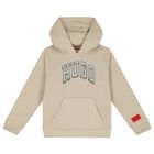 Boys Beige Logo Hooded Top, 1, hi-res