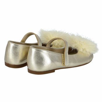 Girls Gold Fur Leather Shoes