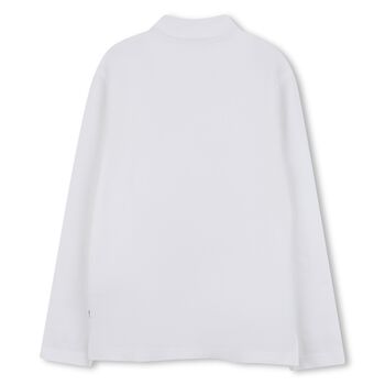 Boys White Logo Long Sleeve Polo Shirt