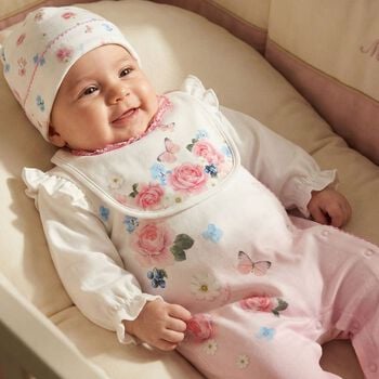 Baby Girls White & Pink Floral Babygrow Gift Set