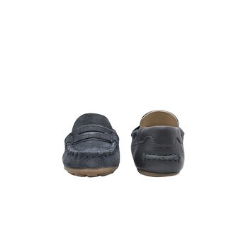 Younger Boys Navy Blue Suede Leather Moccasins