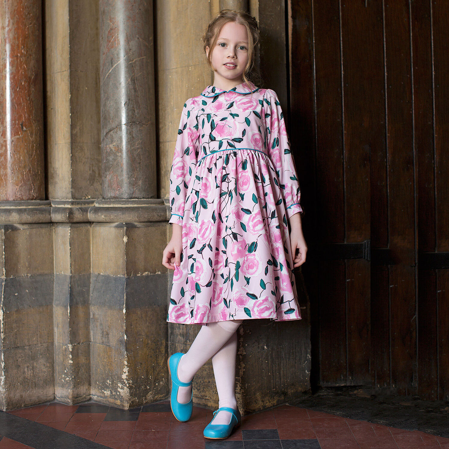 فستان مزهر باللون الوردي, 1, hi-res